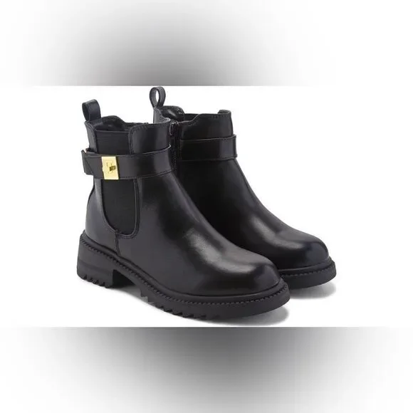 New Steve Madden Women's Gates Buckle-Detailed Lug-Sole Booties Size 7.5 - Picture 1 of 9